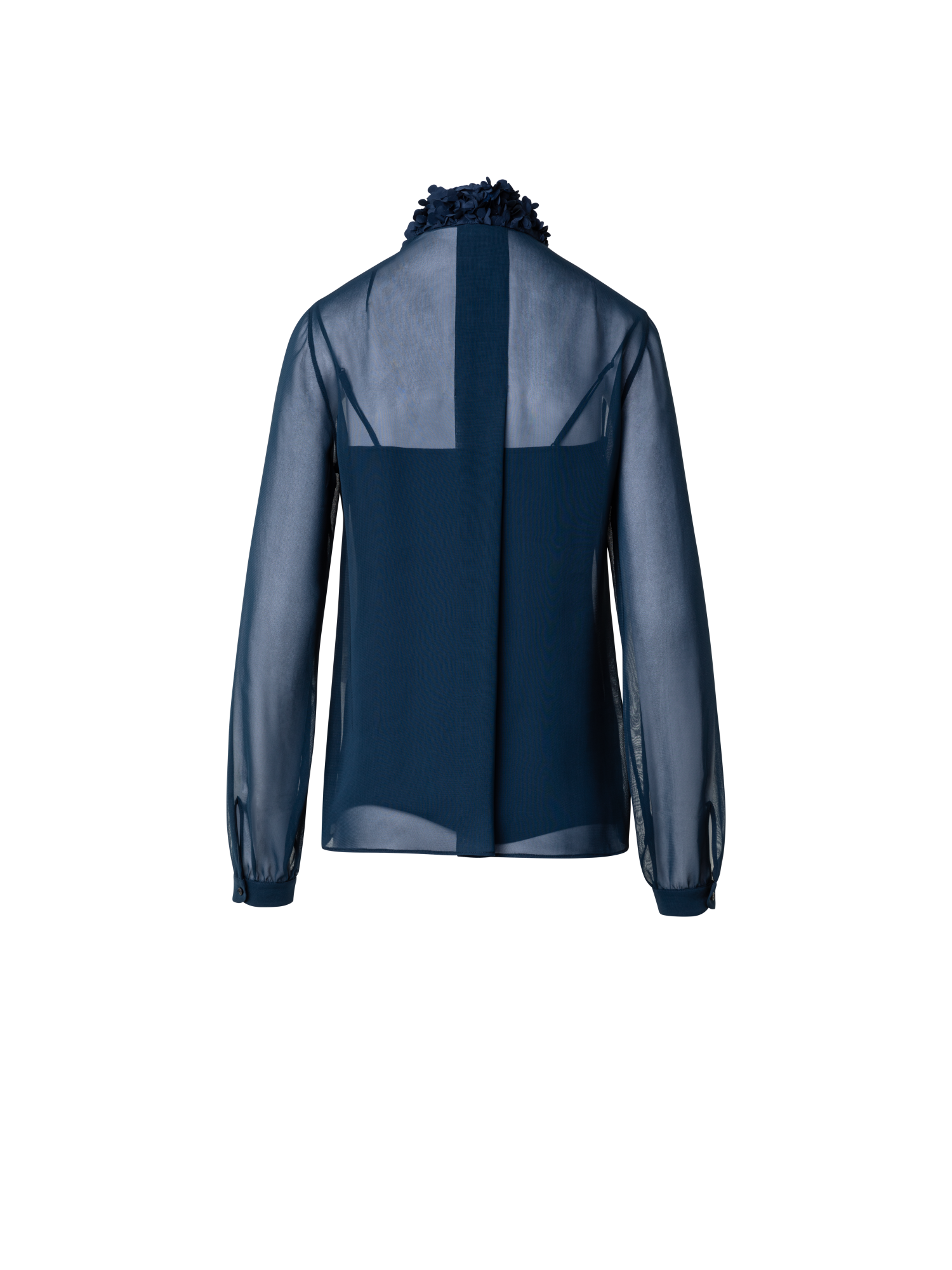 Designer Transparente Bluse mit 3D-Lasercut-Flocken - Dunkelblau - Blau