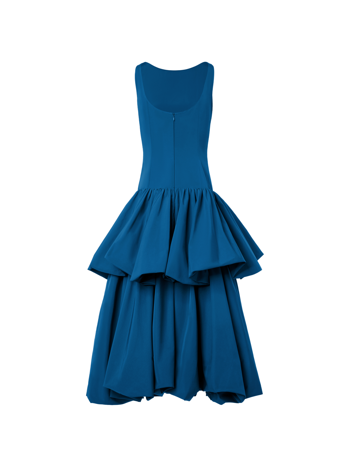 Designer Maxikleid aus Techno-Taft mit Volants - Blau