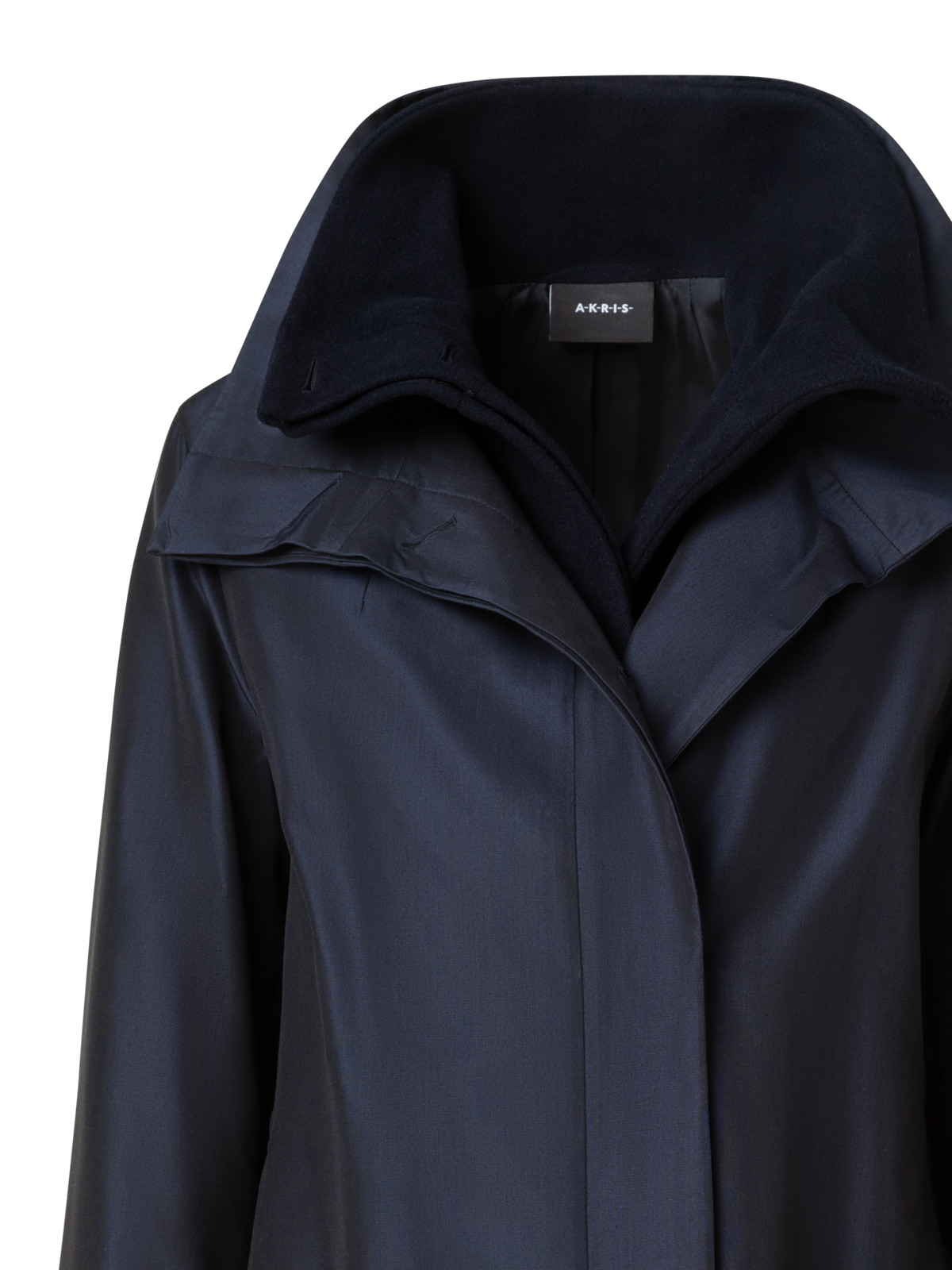 Designer Doppellagiger Mantel: Seide und Angora-Kaschmir - Dunkelblau - Blau