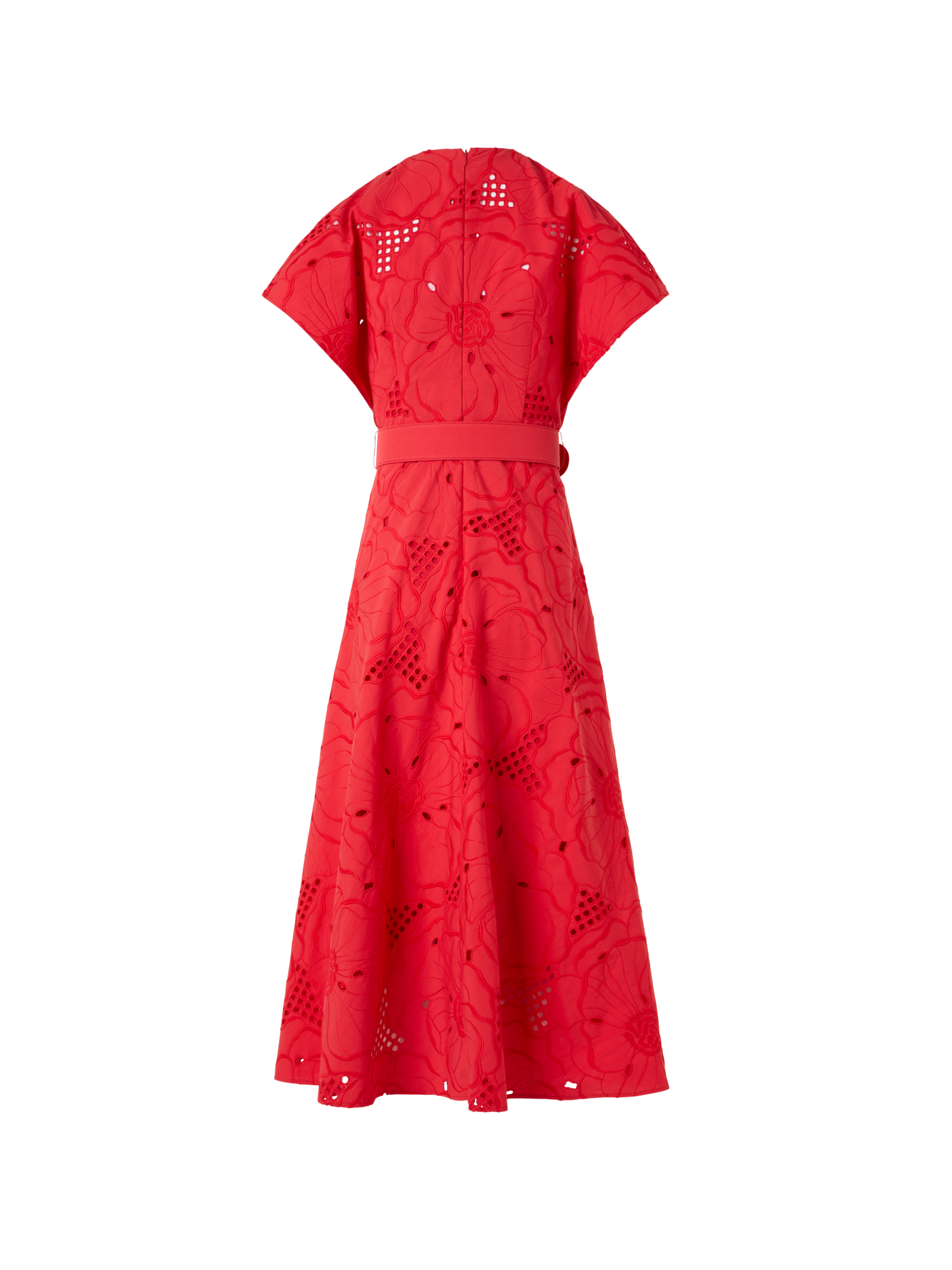 Designer Midikleid mit Blumen-Lochstickerei - Rot