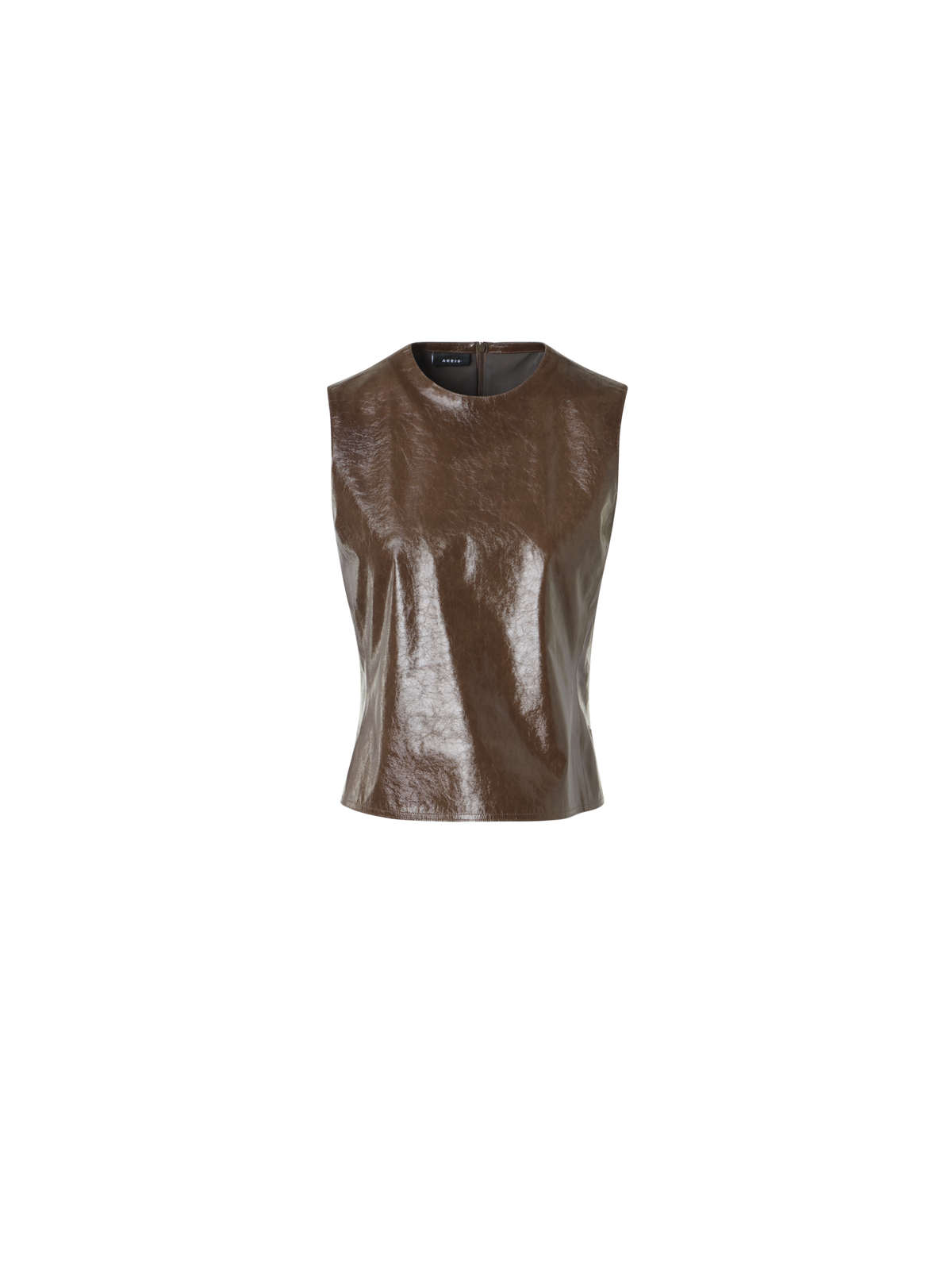 Designer Ärmelloses Top aus lackiertem Leder - Braun