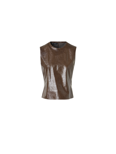 Designer Ärmelloses Top aus lackiertem Leder - Braun