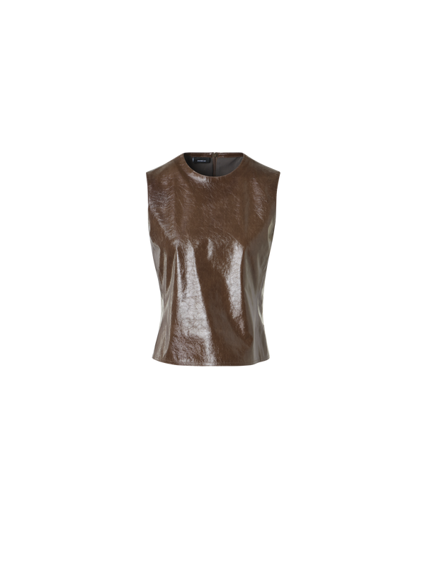 Designer Ärmelloses Top aus lackiertem Leder - Braun