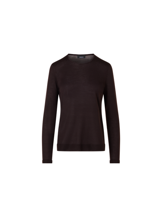 Designer Nahtloser Rundhals-Pullover aus Kaschmirseide - Braun
