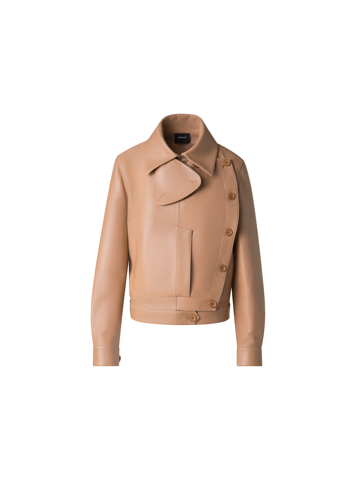 Designer Asymmetrische Trench-Lederjacke - Beige