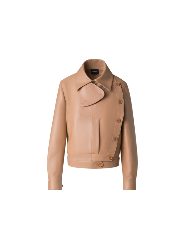 Designer Asymmetrische Trench-Lederjacke - Beige