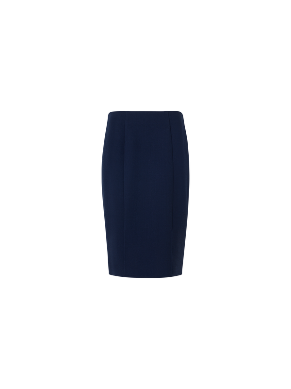 Designer Bleistiftrock aus Wollkrepp-Doubleface - Dunkelblau
