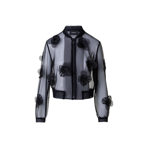 Sheer Tulle Bomber Jacket with Poppy Flower