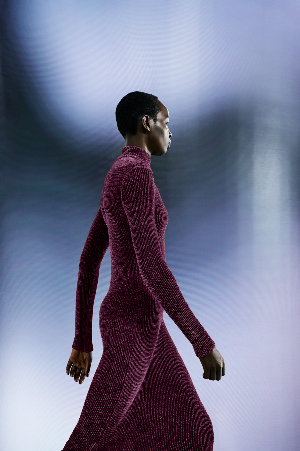 Designer Chenille-Ripp-Schlauchkleid mit langen Ärmeln - Violett #editorial