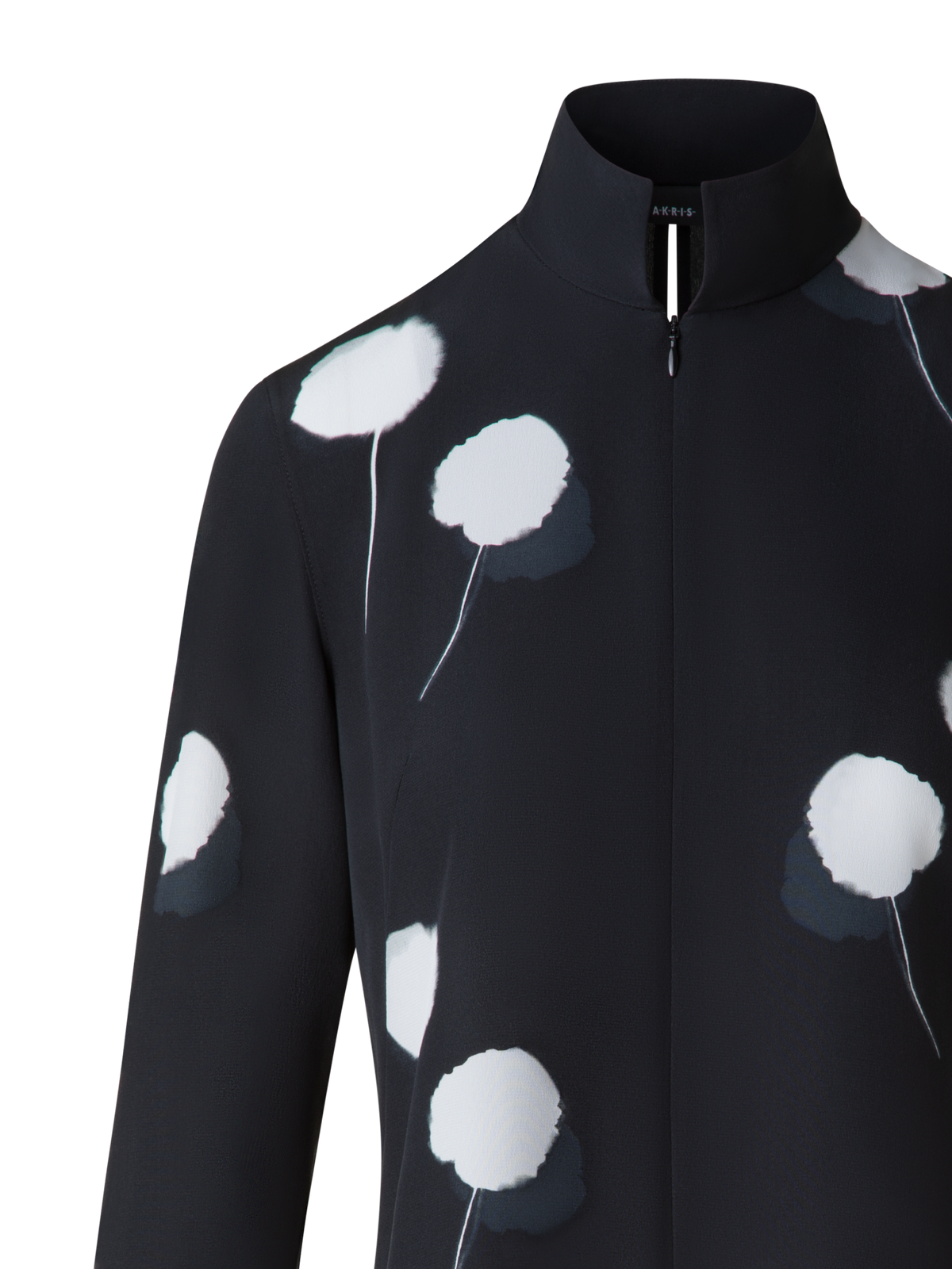 Designer Seidentunika mit Dandelion Druck - Schwarz - Bunt