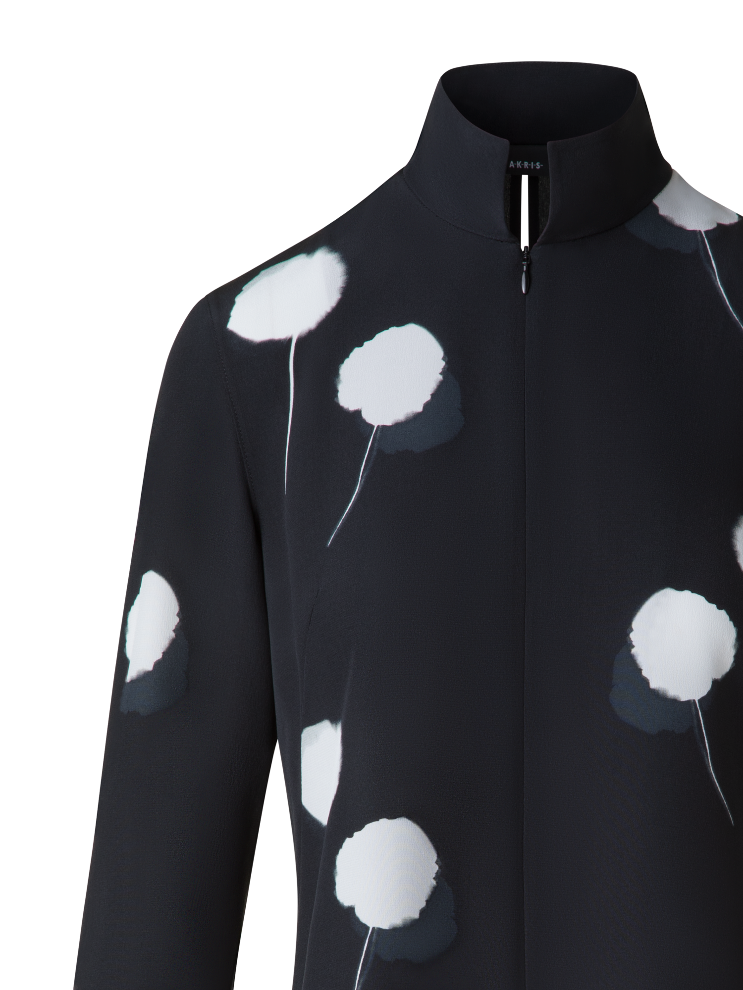 Designer Seidentunika mit Dandelion Druck - Schwarz - Bunt