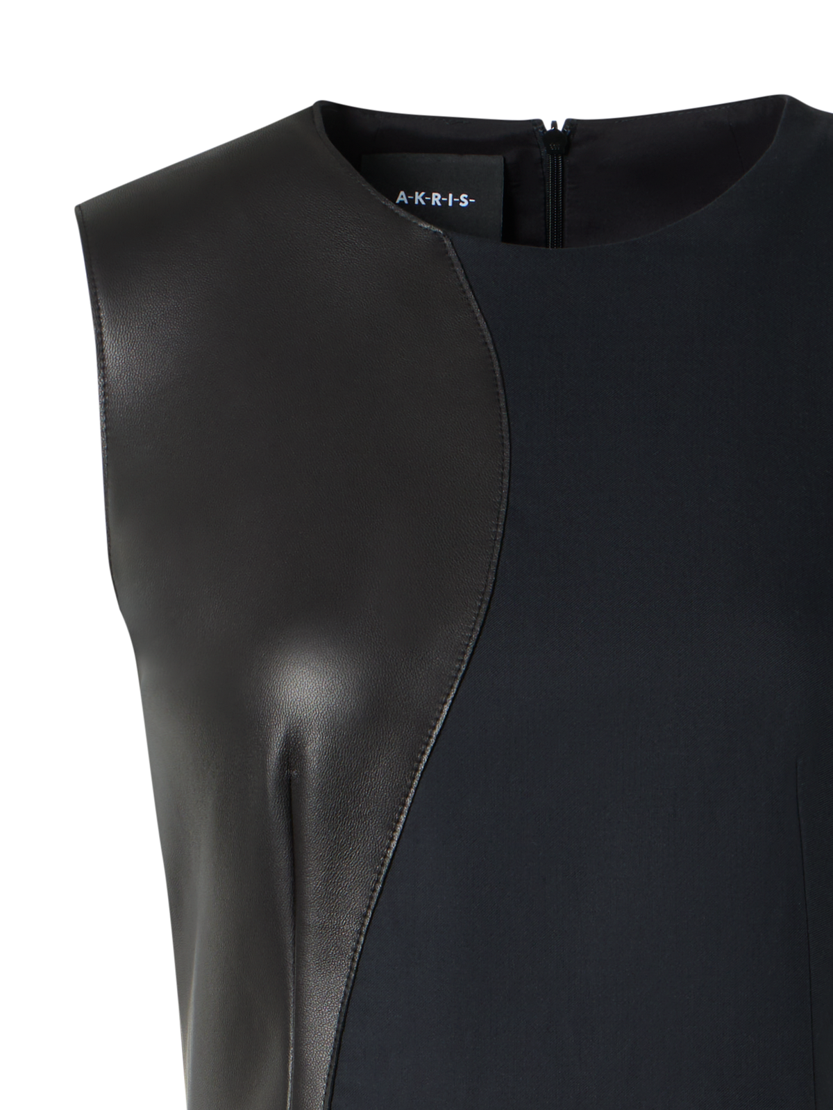 Designer Ausgestelltes Midikleid mit Leder-Patchwork - Schwarz