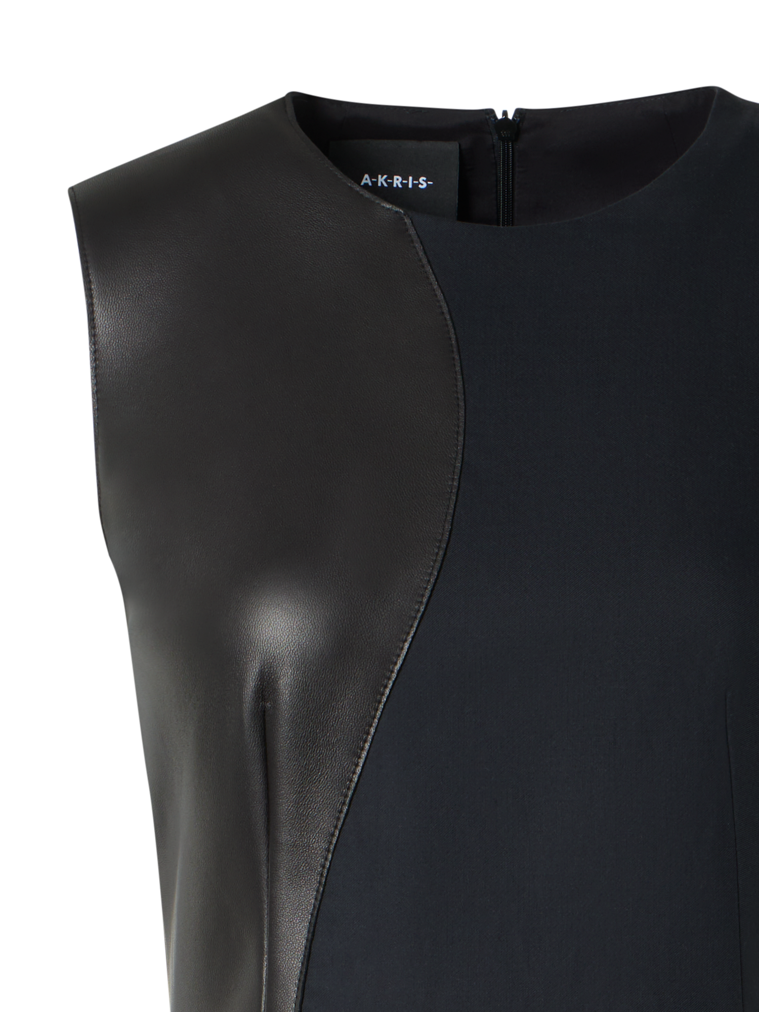 Designer Ausgestelltes Midikleid mit Leder-Patchwork - Schwarz