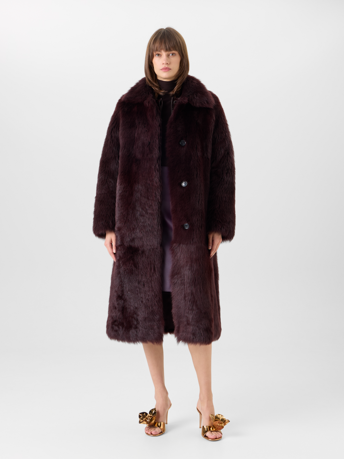 Designer Langer Oversize-Mantel aus Toscana-Shearling - Rot 