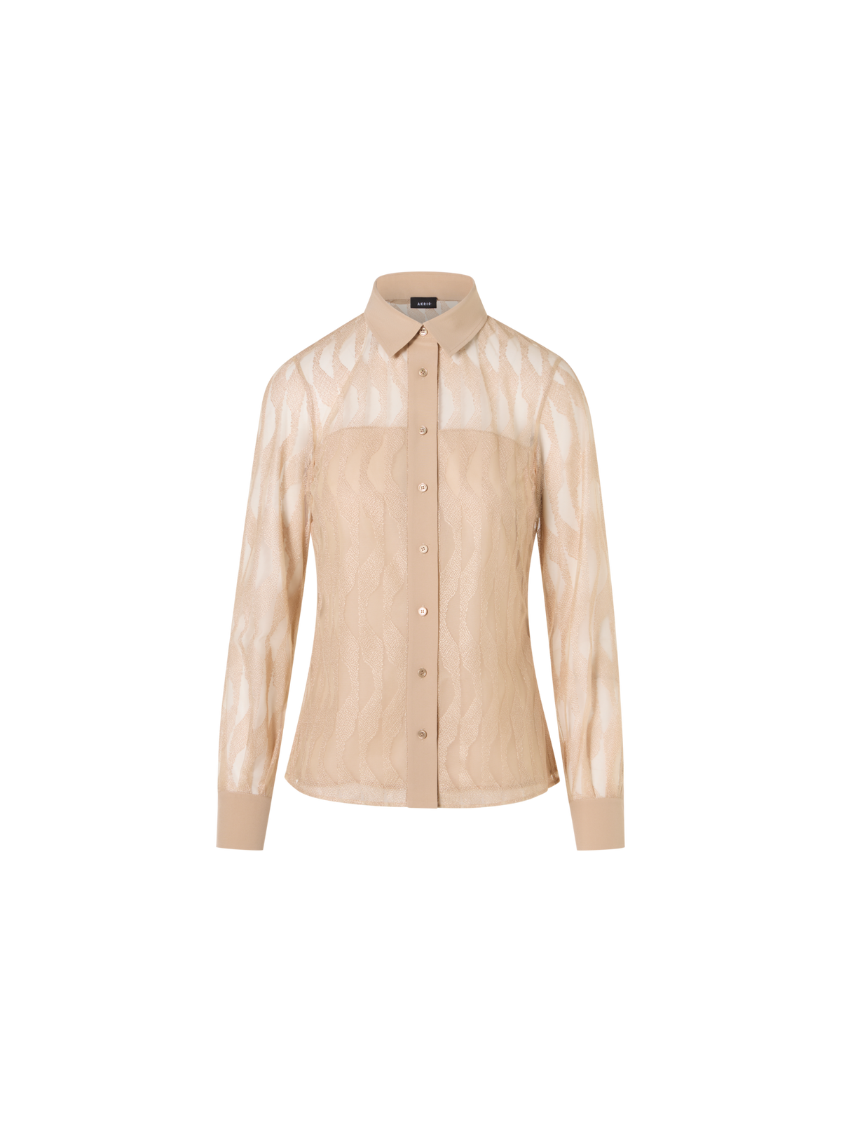 Designer Langärmelige Bluse mit High Plains Stickerei auf Tüll - Beige