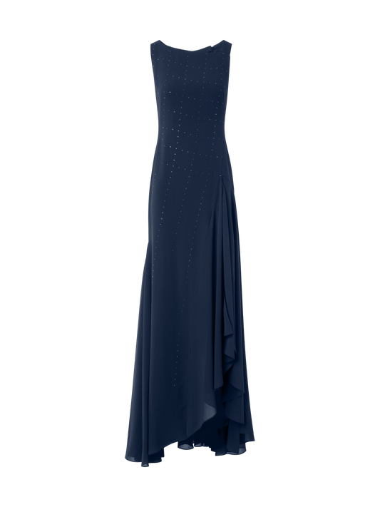 Designer Langes Kleid mit Swarovski Applikationen  - Dunkelblau - Blau