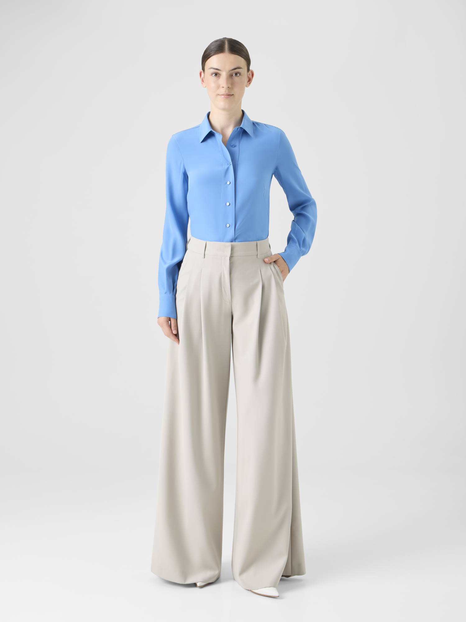 Designer Tunikabluse aus Seidenkrepp - Blau 