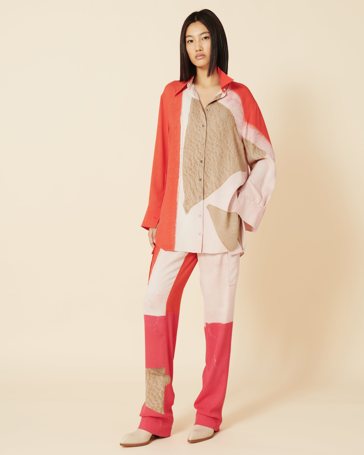 Designer Oversize Seiden-Tunika-Bluse mit Spectra Druck - Bunt #editorial