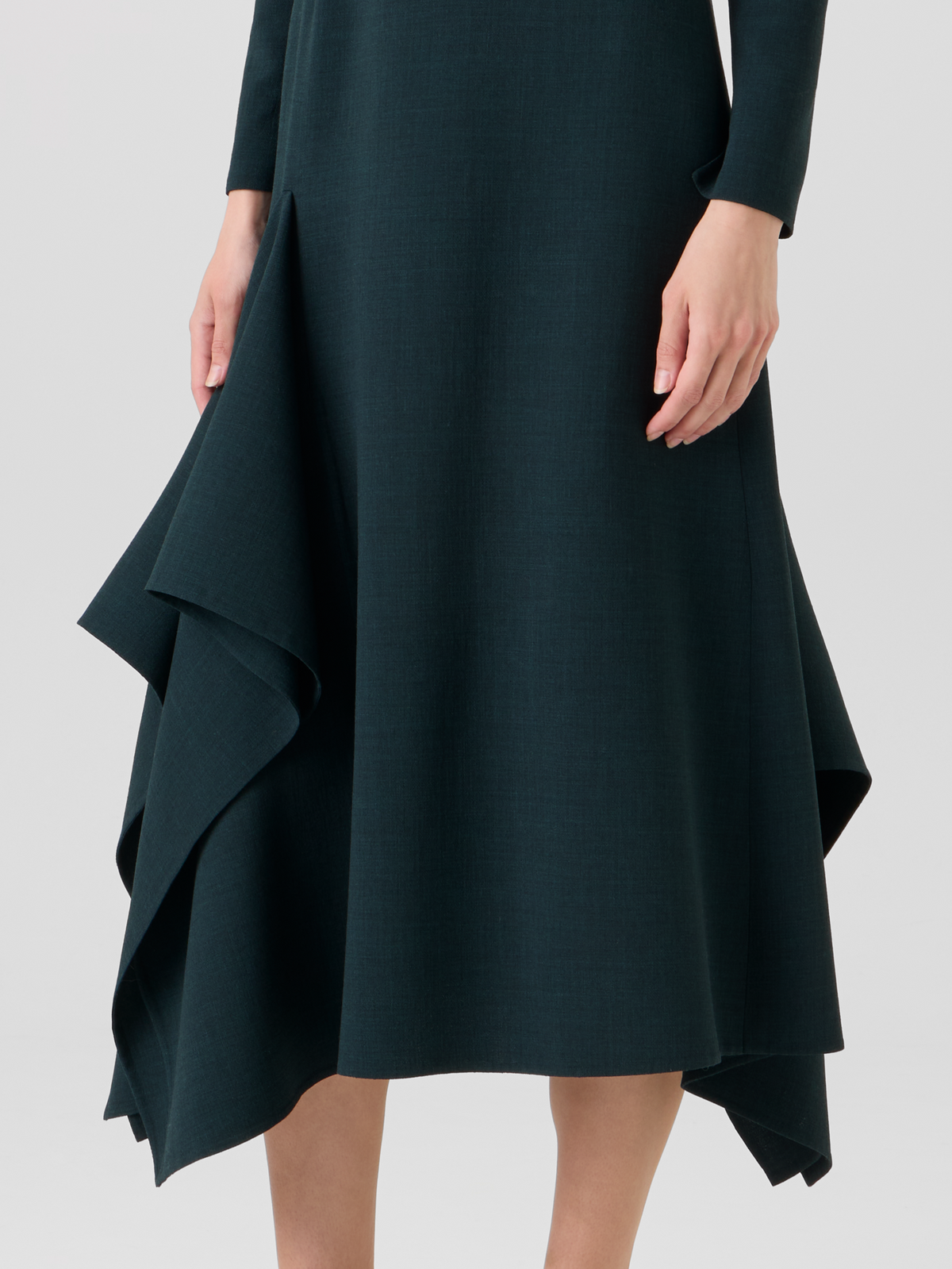 Designer Ausgestelltes Midikleid aus Wolle mit asymmetrischem Rock - Grün 