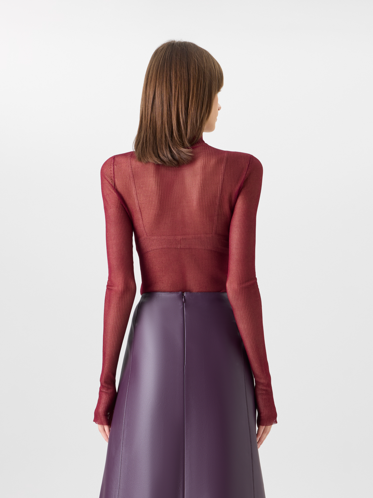 Designer Transparenter Feinripp-Pullover aus Seide - Rot 