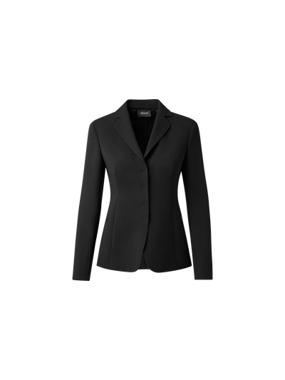 Designer Blazer aus Woll-Doubleface mit Leder-Kragen - Schwarz
