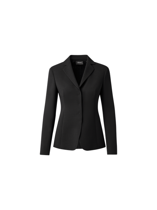 Designer Blazer aus Woll-Doubleface mit Leder-Kragen - Schwarz