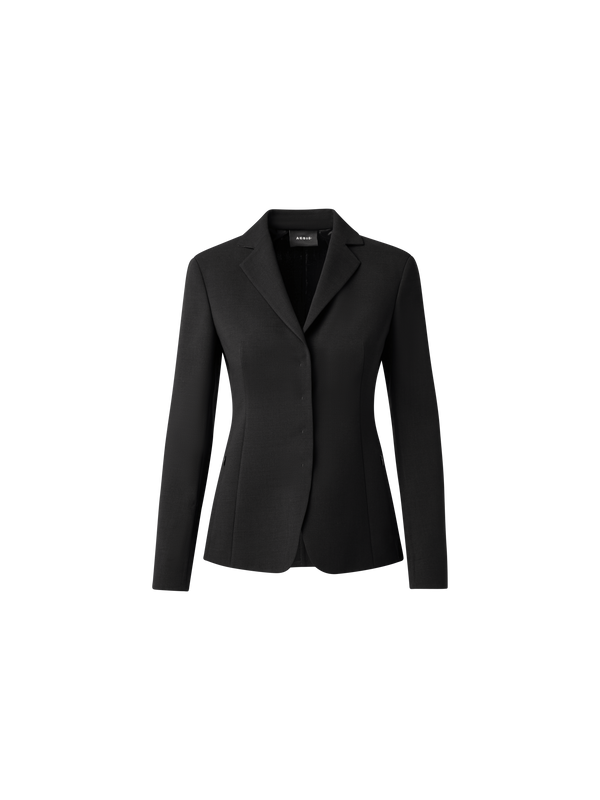 Designer Blazer aus Woll-Doubleface mit Leder-Kragen - Schwarz