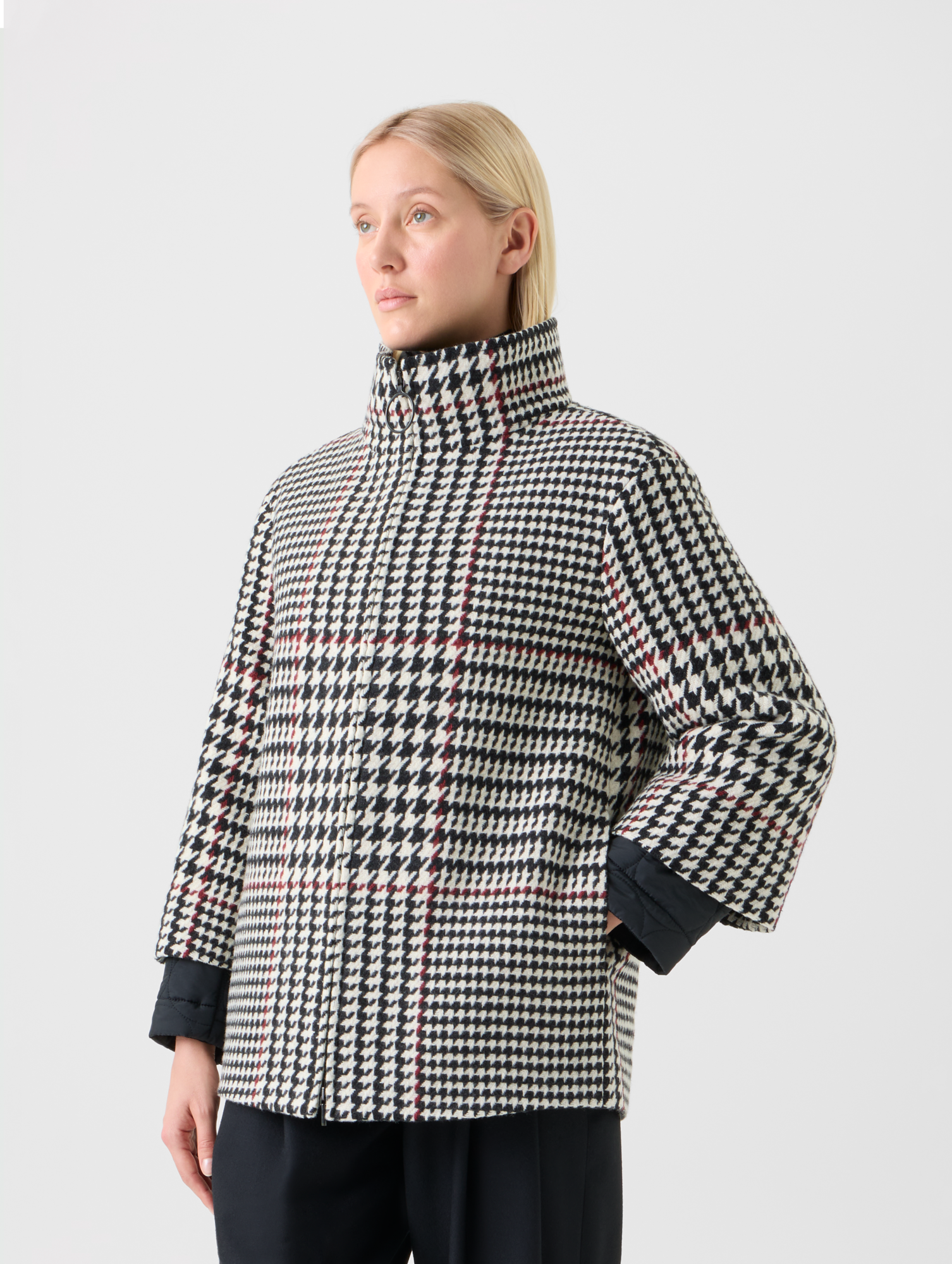 Designer 2-in-1 Glencheck Kurzmantel mit Steppfutter - Schwarz - Bunt 