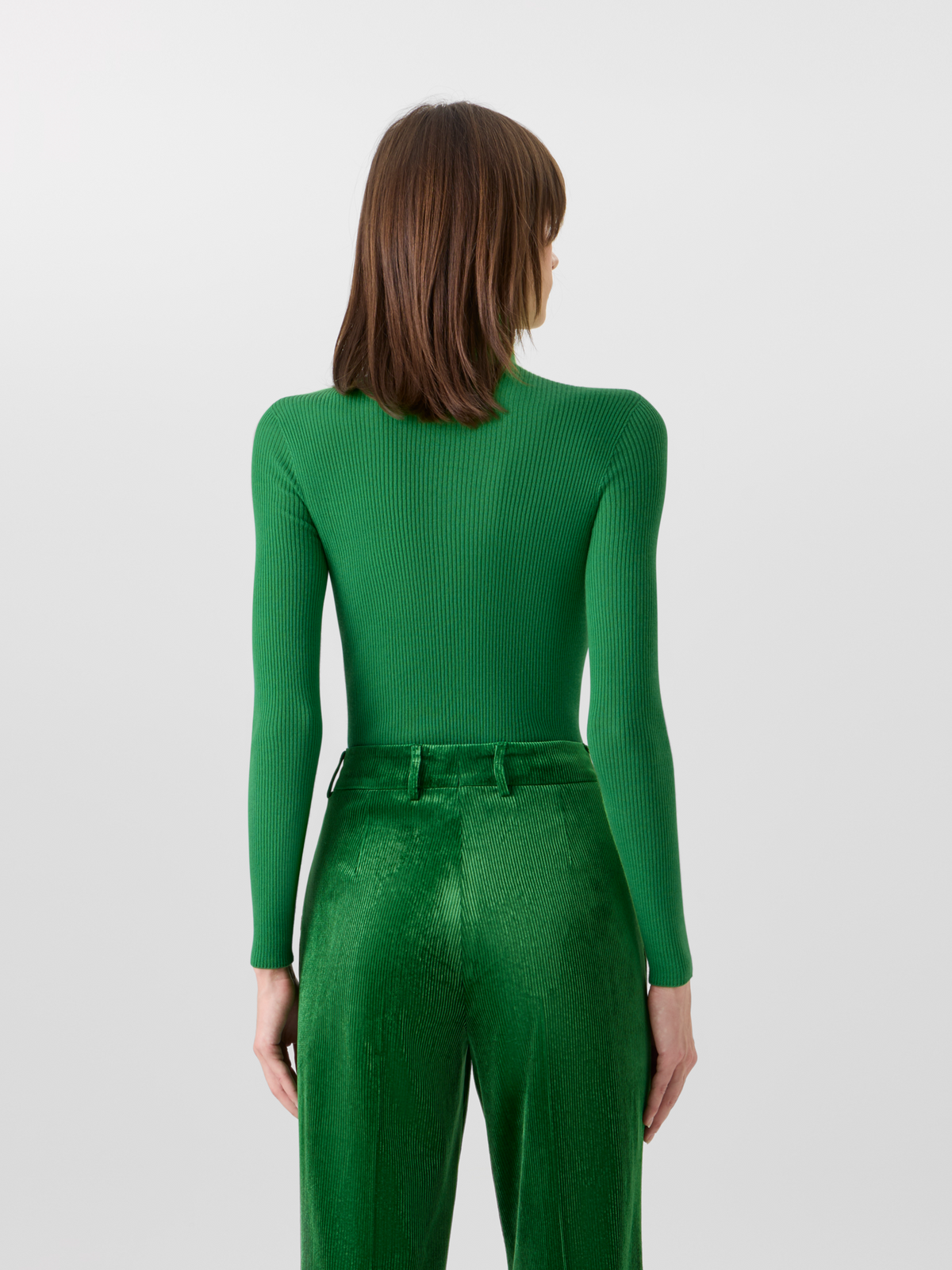 Designer Feinripp-Pullover aus Kaschmirseide mit Stehkragen - Grün #editorial