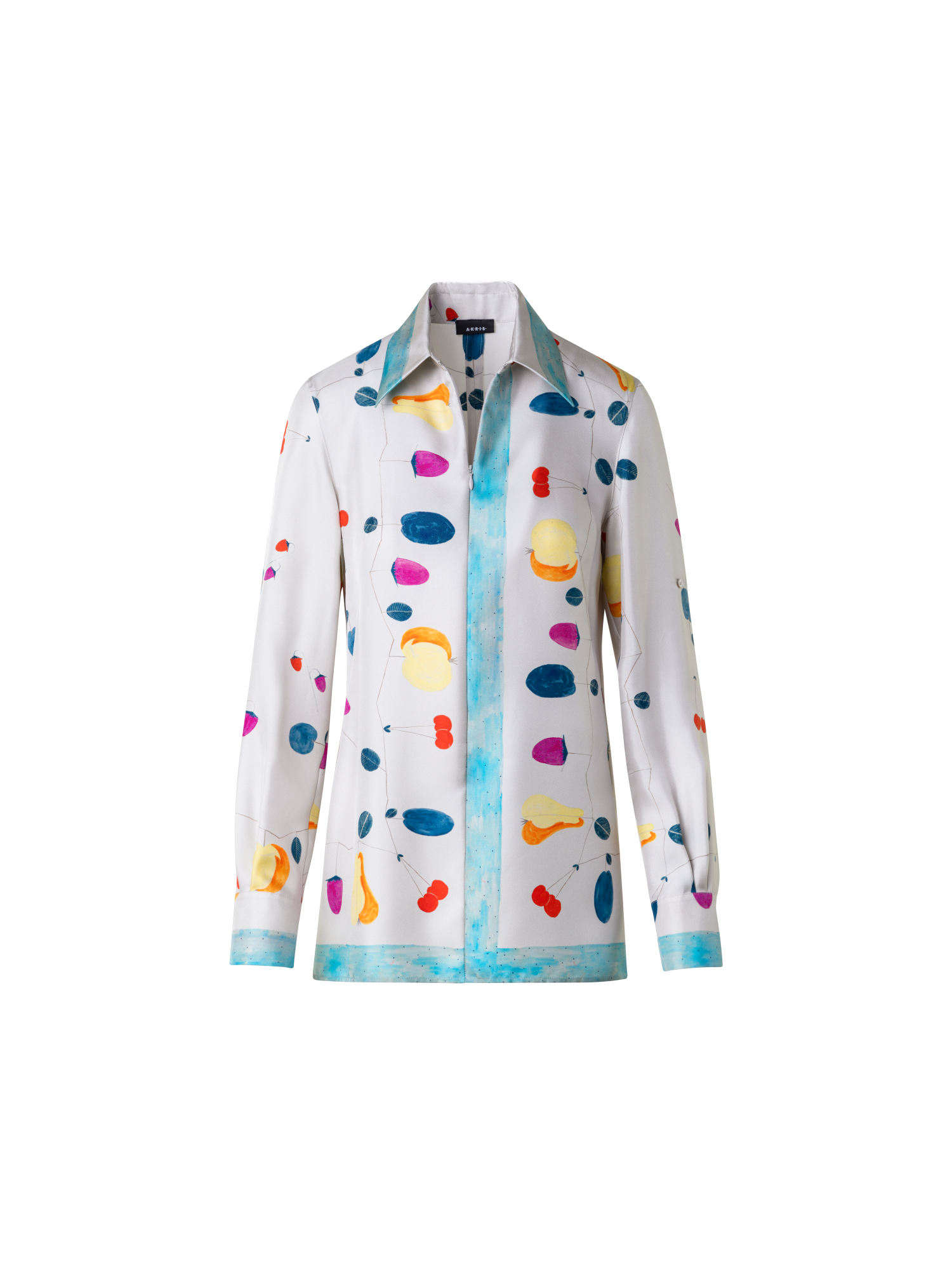 Designer Tunika-Bluse aus Seide mit Fruits Druck - Bunt