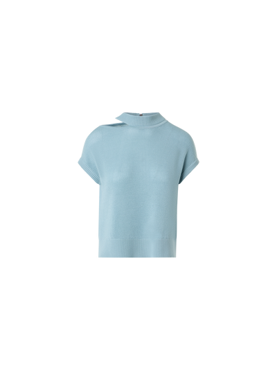 Designer Leichter Merinowolle-Mesh-Pullover - Blau