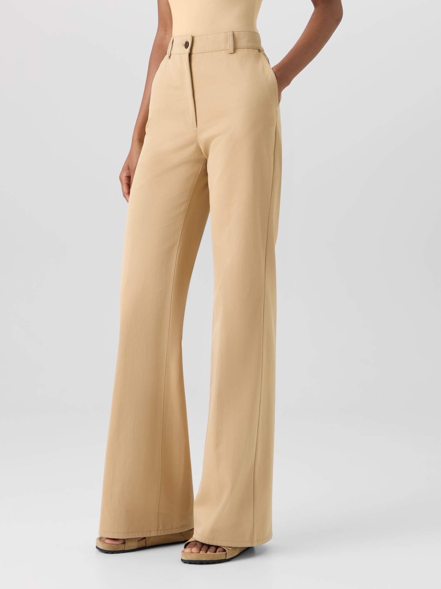Designer Celia Bootcut Hose aus Baumwoll-Gabardine - Beige 