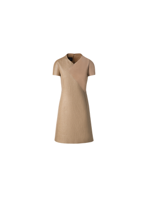 Designer Kleid aus weichem Baumwoll-Raffia und Wildleder - Beige