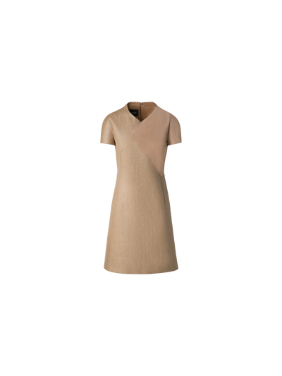 Designer Kleid aus weichem Baumwoll-Raffia und Wildleder - Beige