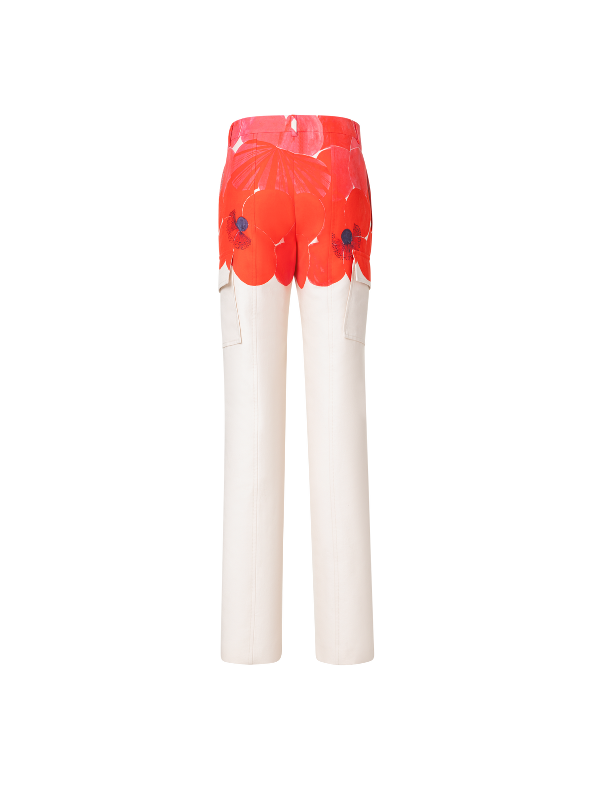 Designer Gerade Cargohose aus Doubleface mit Poppy Druck - Bunt - Ecru - Rot - Weiss