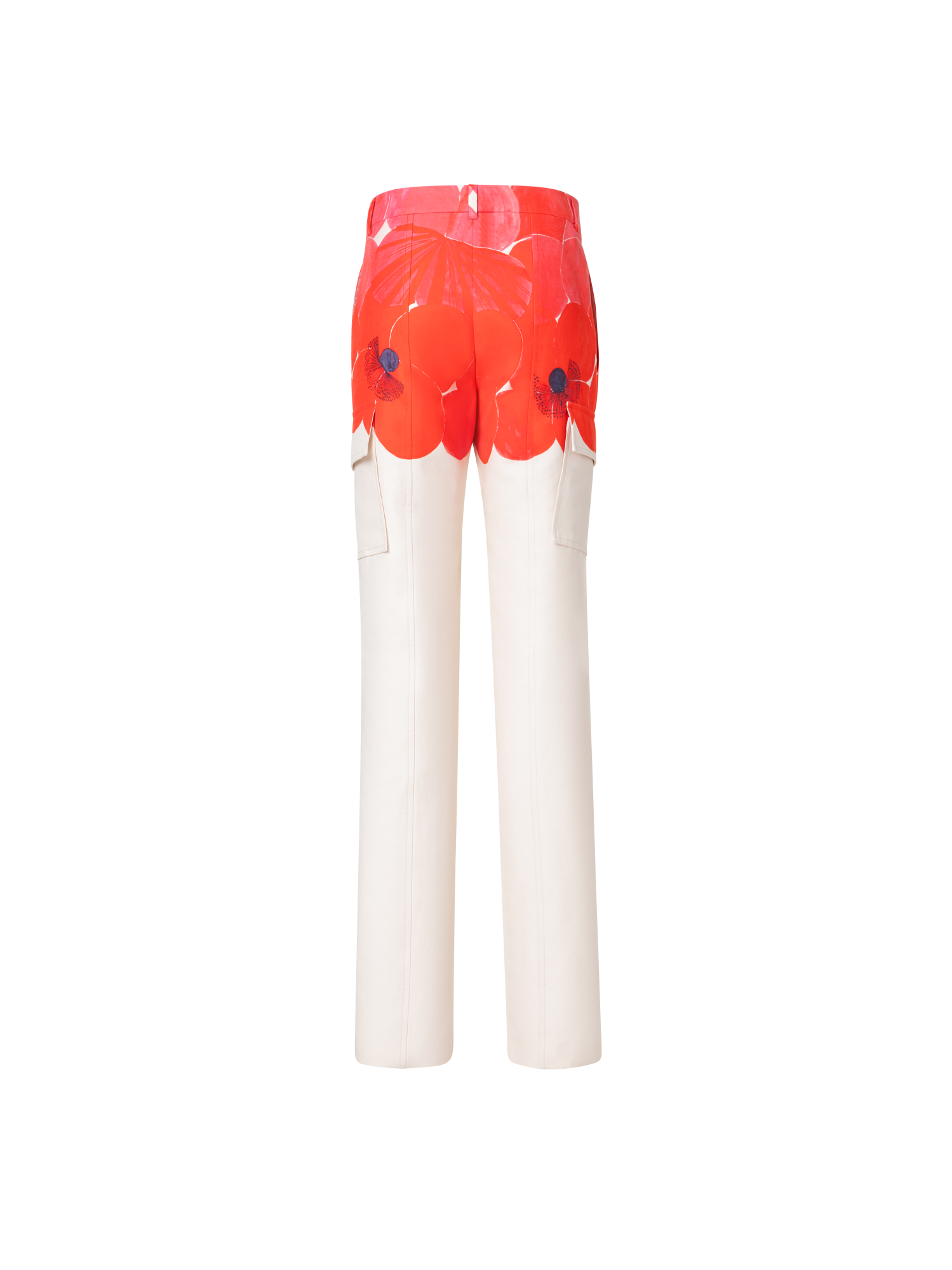 Designer Gerade Cargohose aus Doubleface mit Poppy Druck - Bunt - Ecru - Rot - Weiss