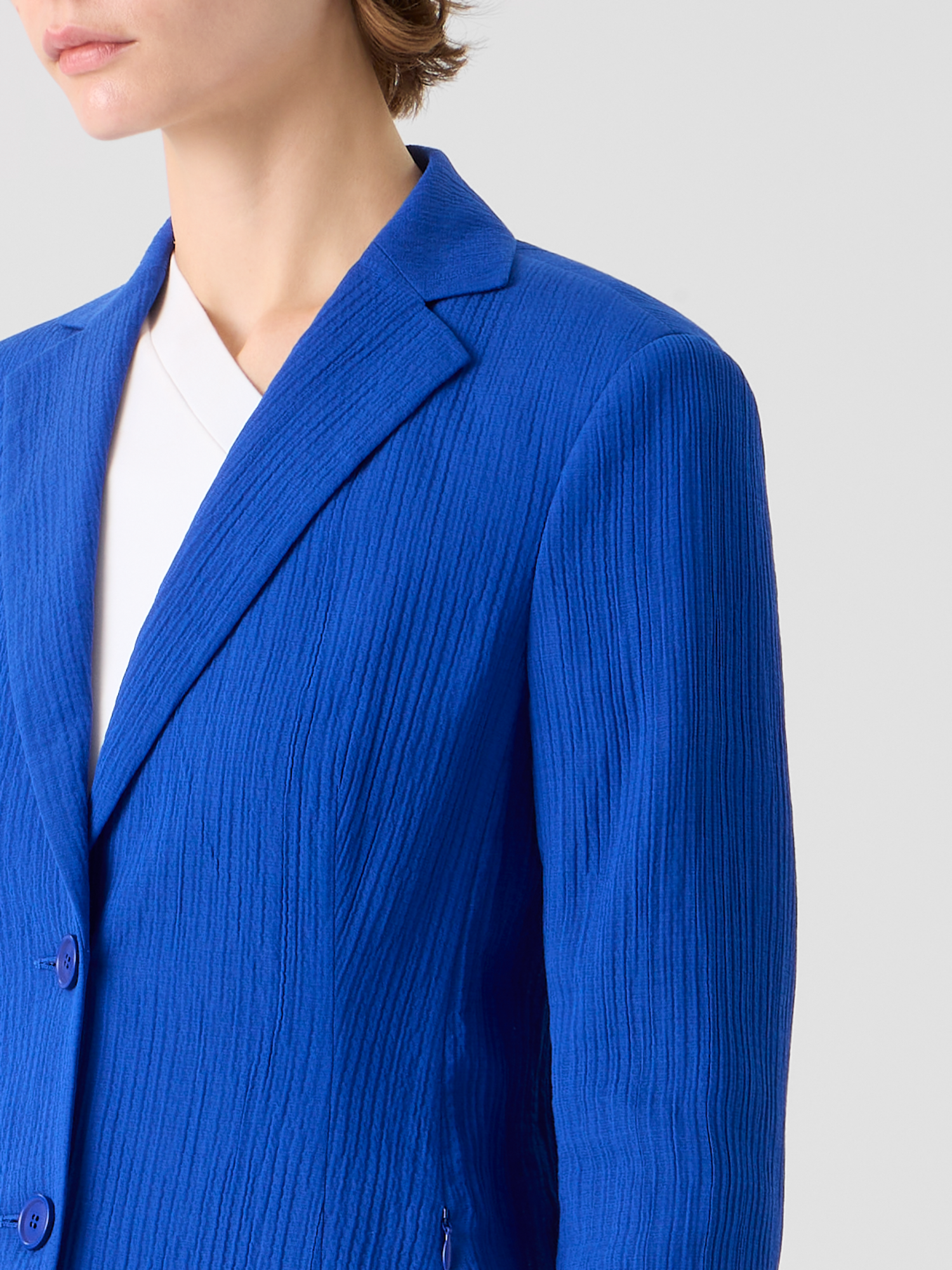Designer Lavino Taillierte Jacke aus strukturierter Baumwollseide - Blau 