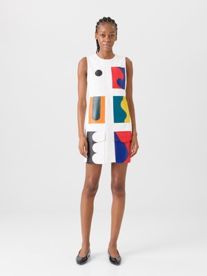 Designer Kurzes Etuikleid mit Paravent-Patchwork - Bunt #editorial