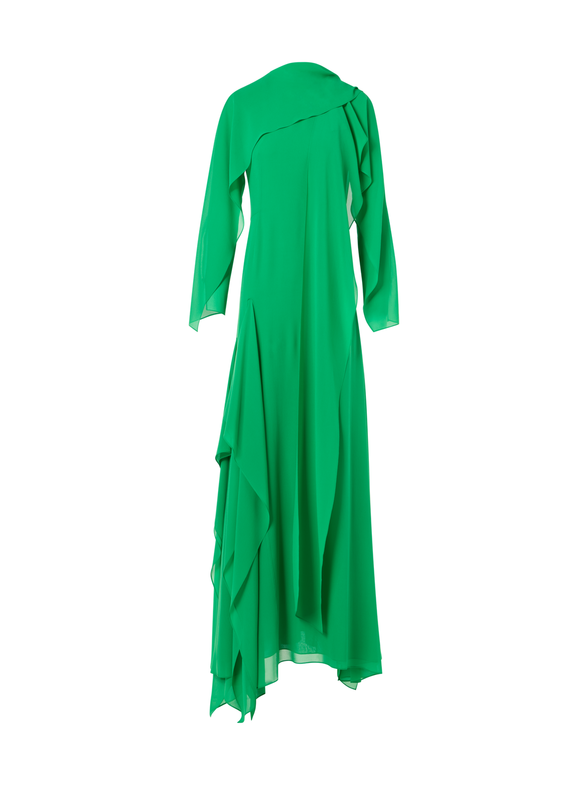 Designer Asymmetrische Robe aus Seiden-Georgette mit Cape-Ärmeln - Grün