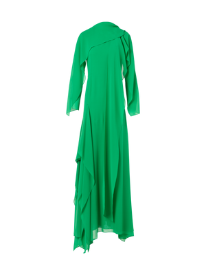 Designer Asymmetrische Robe aus Seiden-Georgette mit Cape-Ärmeln - Grün
