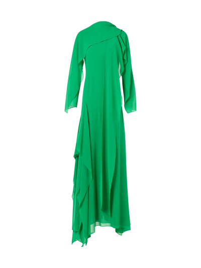 Designer Asymmetrische Robe aus Seiden-Georgette mit Cape-Ärmeln - Grün