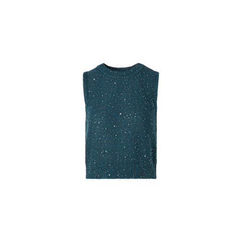 Ärmelloses Strick-Top aus Leinen-Baumwolle mit Pailletten