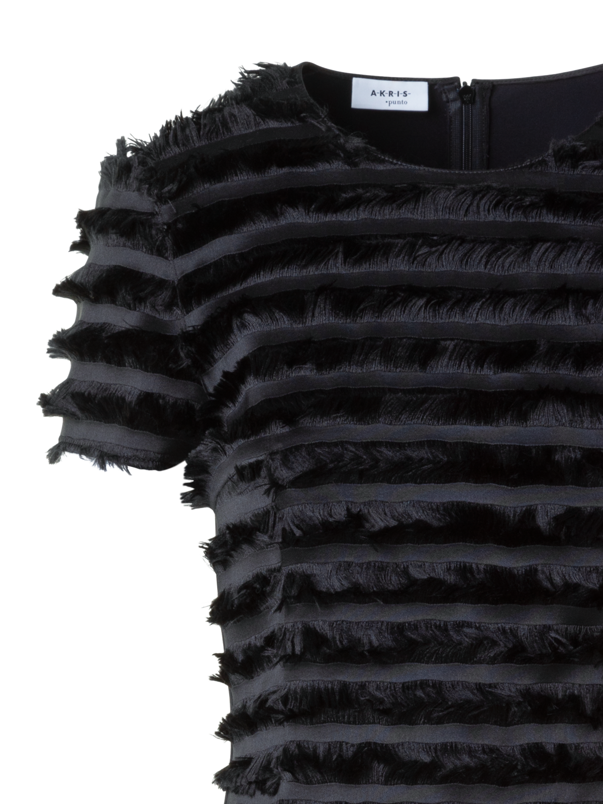 Designer Tailliertes Kurzarm Top mit Fransen Streifen - Schwarz