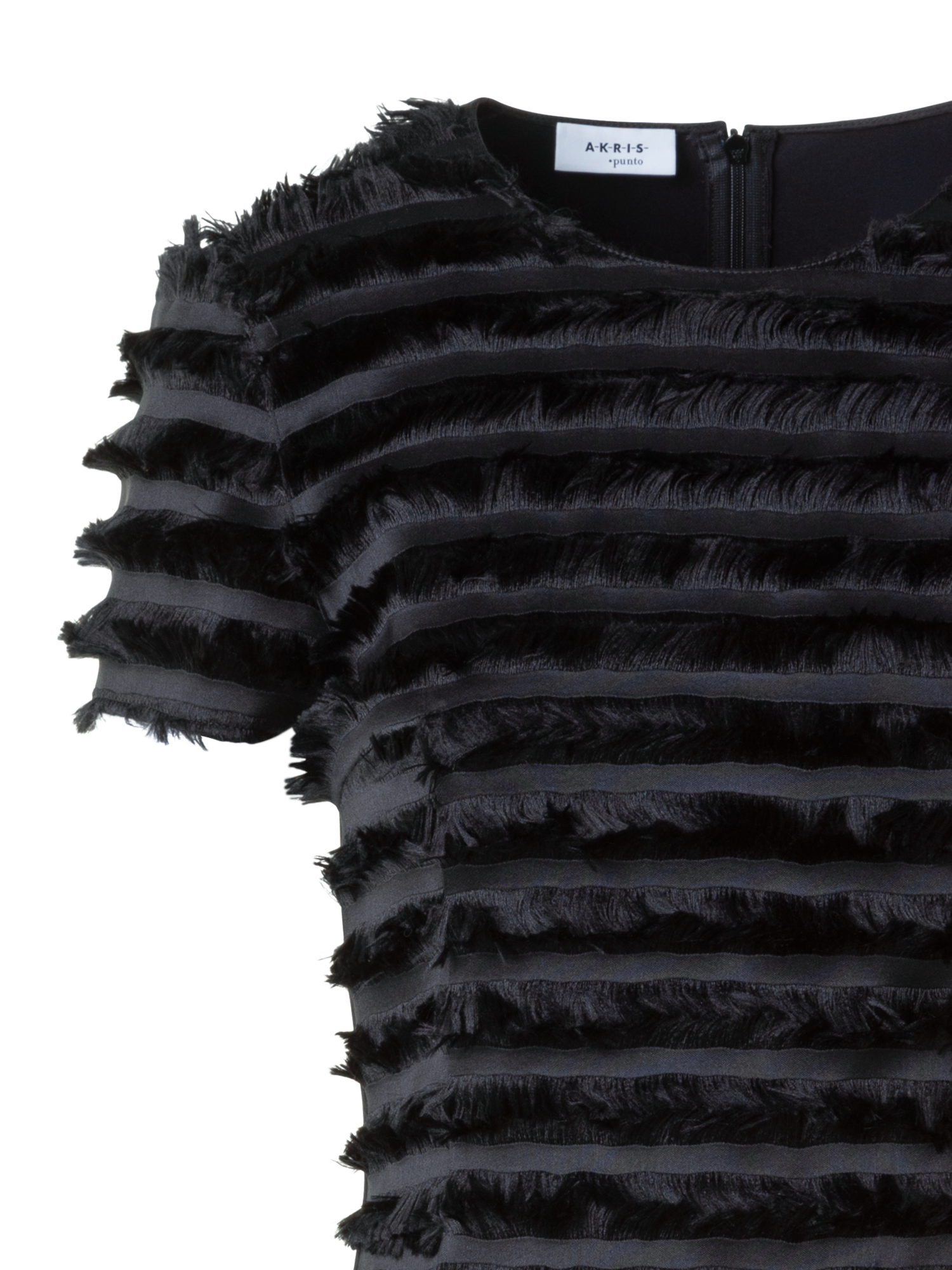 Designer Tailliertes Kurzarm Top mit Fransen Streifen - Schwarz