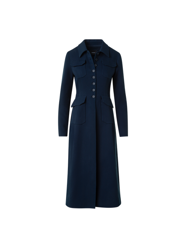 Designer Tailliertes Woll Doubleface Midi Mantel-Kleid - Dunkelblau - Blau
