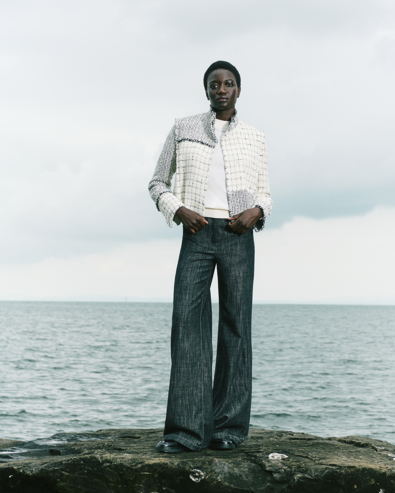 Designer Kurze Patchwork-Tweed-Jacke - Schwarz - Bunt - Ecru - Weiss 