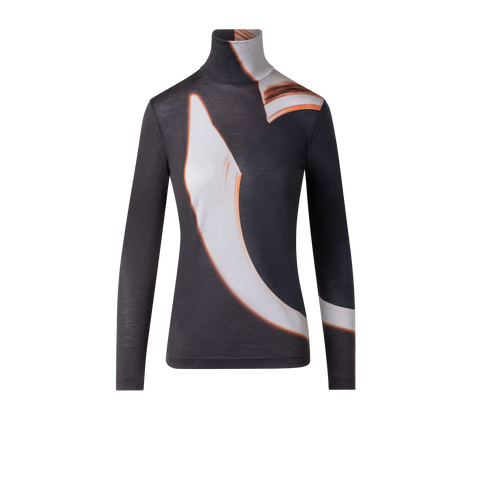 Kaschmir-Seiden-Top mit Mocca Loop Druck