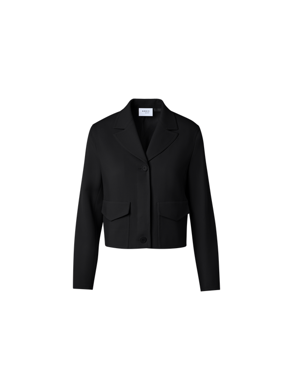Designer Boxy Lapel Jacket in Wool Tricotine - Schwarz
