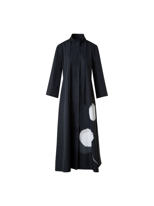 Designer Midi-Hemdkleid mit Dandelion Druck - Schwarz - Bunt