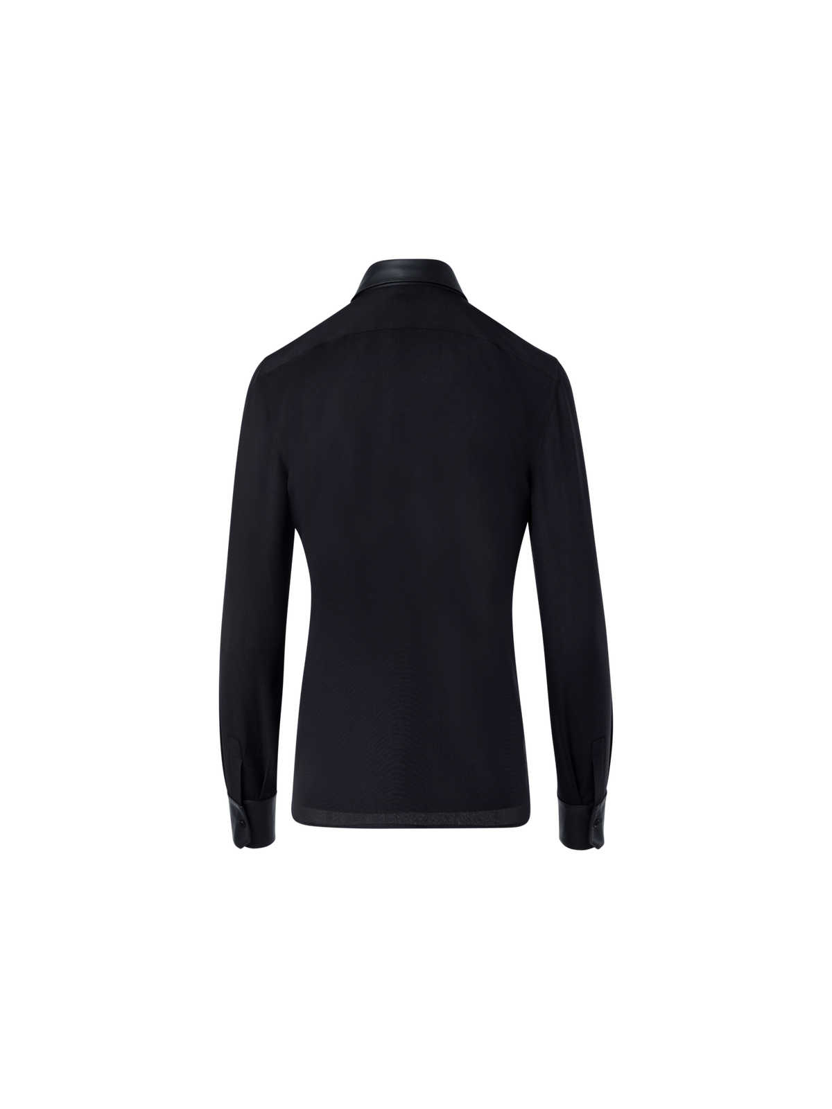 Designer Seidenbluse mit Ledereinsätzen - Schwarz